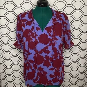 J.Crew Blue & Maroon Ribbed V‑Neck Blouse – Size M